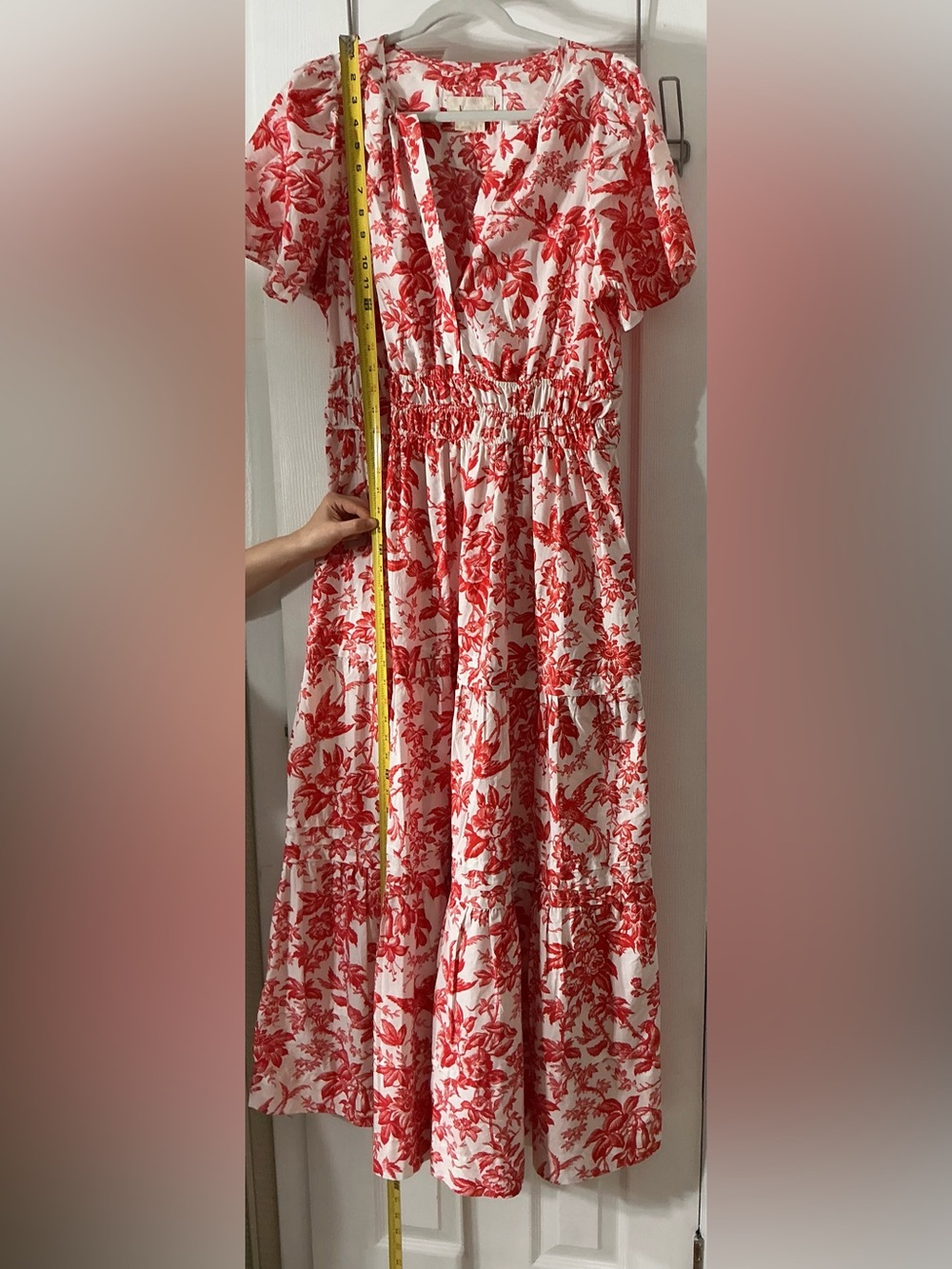Anthropologie The Somerset Maxi Dress Red Coral Floral Toile Large EUC - Picture 11 of 13